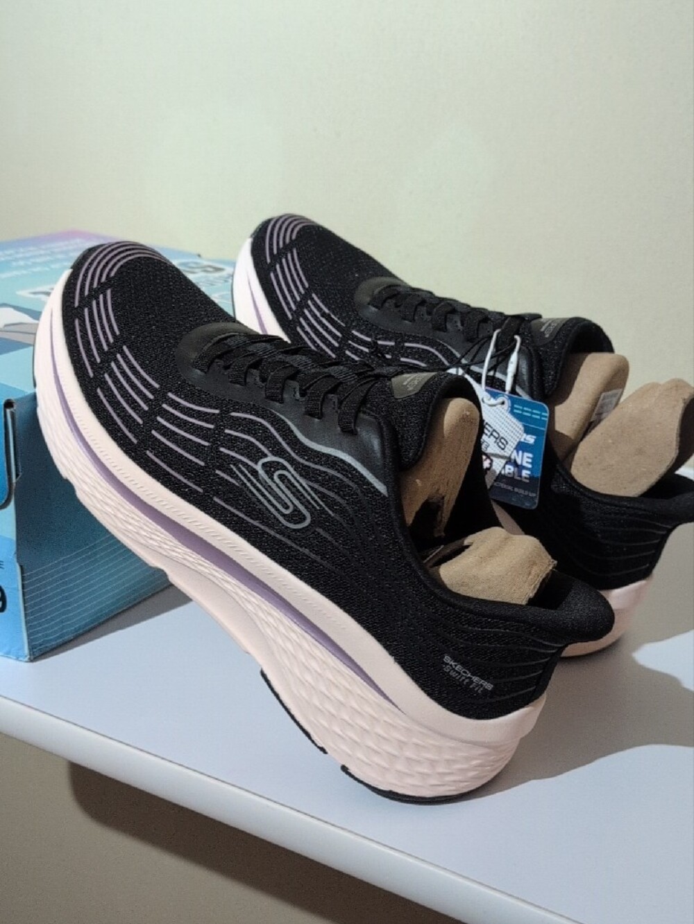 Skechers Ladies Black with Light Pink Accent Sneakers - Picture 7 of 8